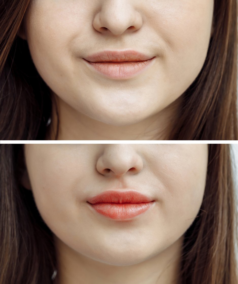 Permanent makeup lip blush services before and after in Wilmington NC